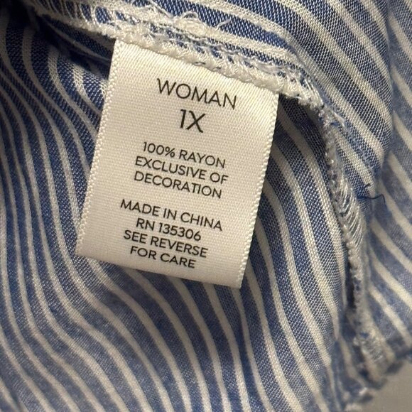 Westport Blue & White Striped Lace-Up Blouse Sz 1X sleeves 3/4 blouse - Picture 6 of 12